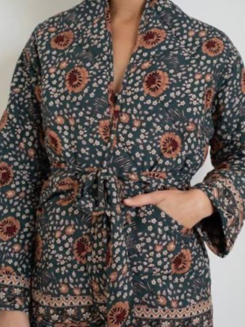 Natalie Martin Quilted Nina Jacket with Sash - Vintage Flowers Amethyst